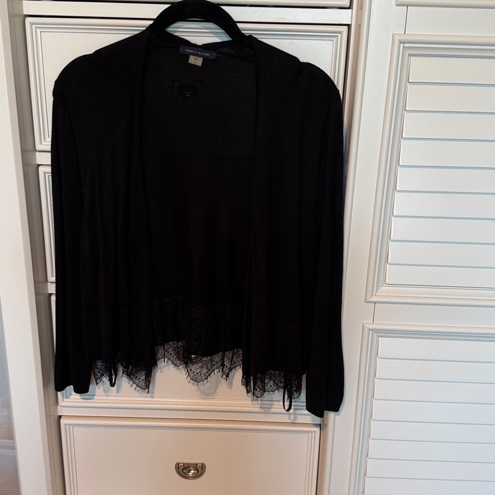 Tommy Hilfiger Black Cardigan with lace edge Medium
